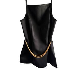 Vintage Linda Segal Black Sleeveless Top Gold Chain Waist Detail Size 4 Evening